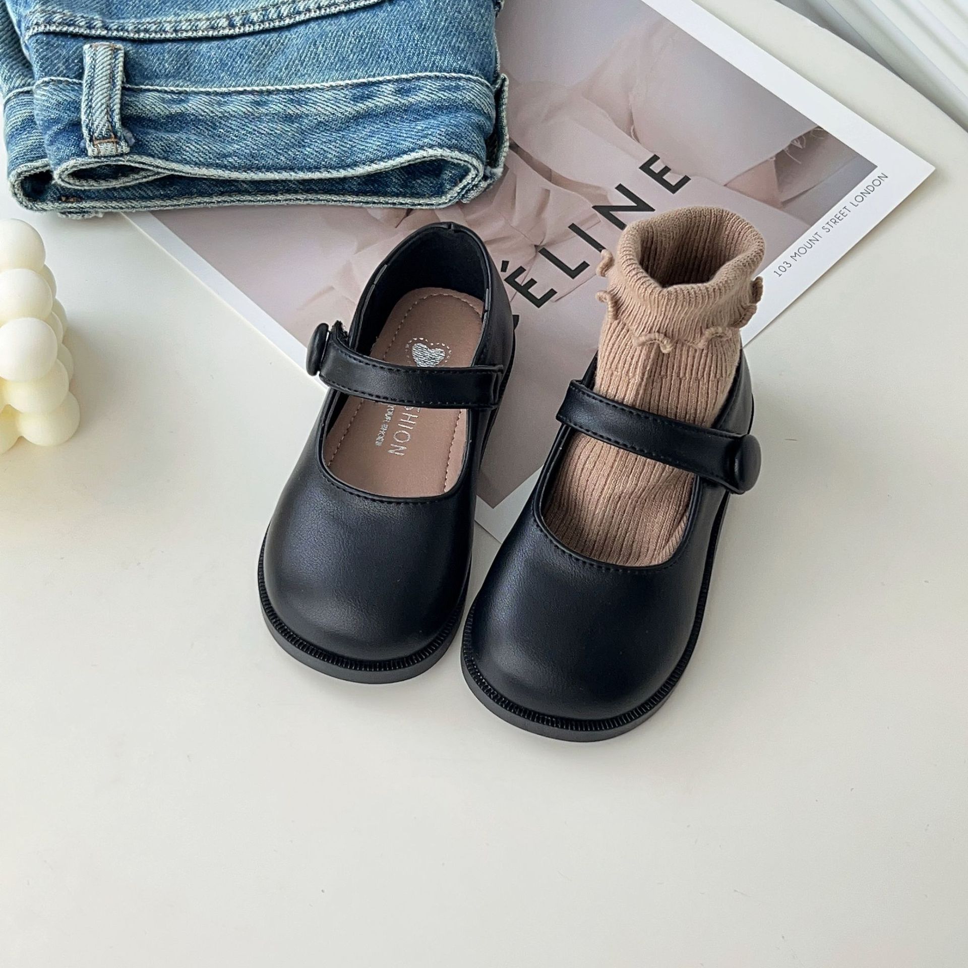 Girls Leather Shoes Black Princess Shoes Soft Sole 2025 New Children Shoes Bean Shoes Girls Shoes Little Girls Shoes