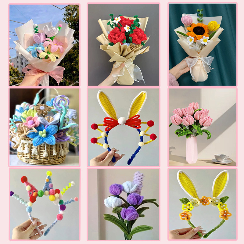 Macaron color twist rod diy material bag wholesale simulation plush wool folding rod twist rod material flower