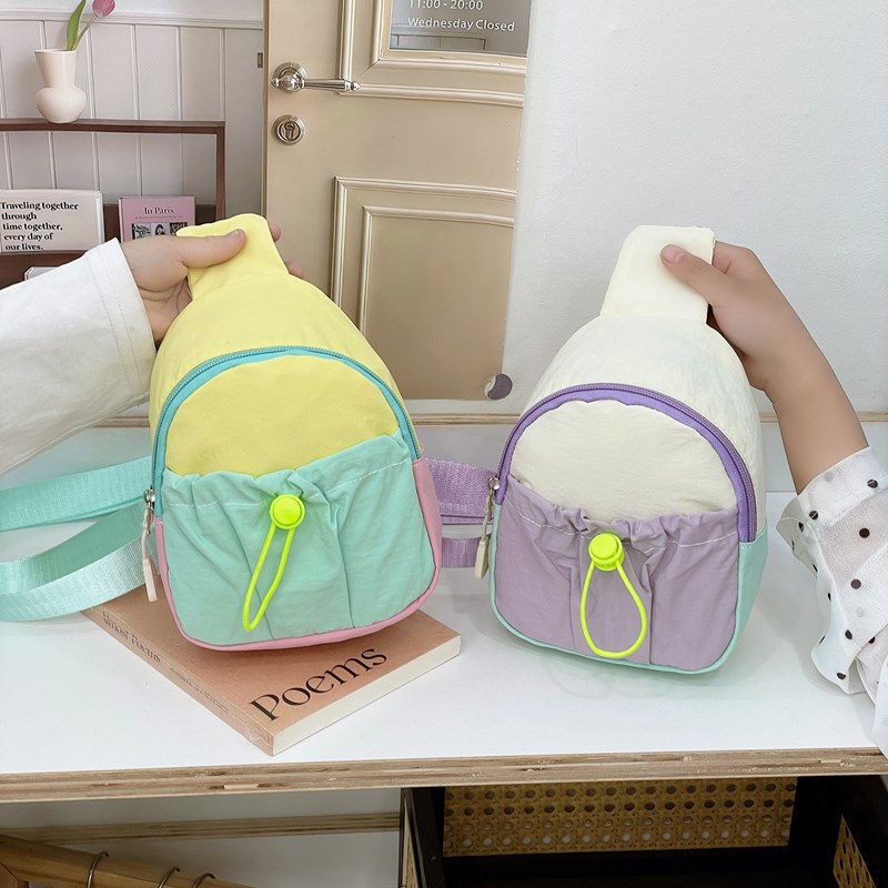 Cross-Border Kidsren's Chest Bag 2025 Summer New Color-Blocked Nylon Shoulder Bag Fashionable and Versatile Girls Crossbody Bag