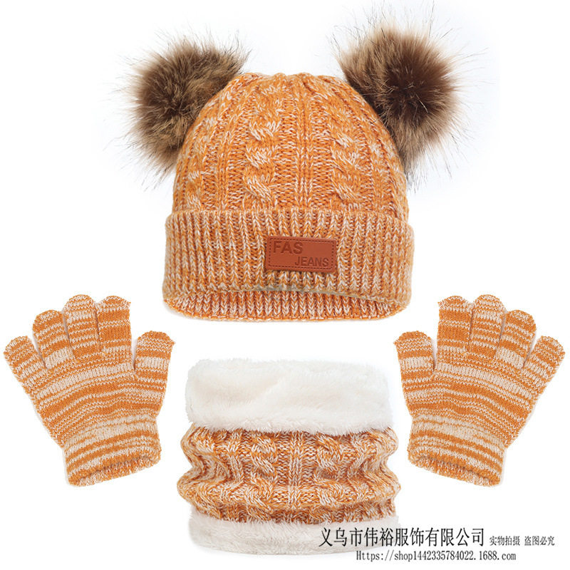 Cross-border new European and American children's hat scarf gloves three-piece set variegated autumn and winter new warm baby hat