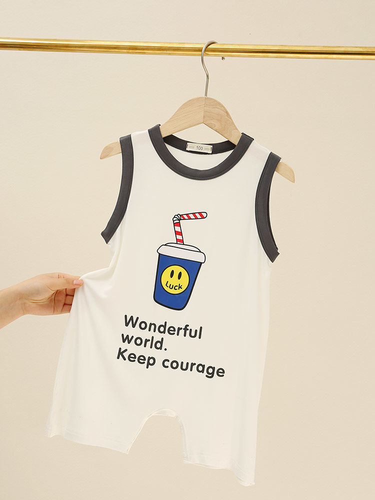 Modal cotton children's pajamas baby's one-body vest 2023 summer thin boys and girls climbing clothes home clothes tide