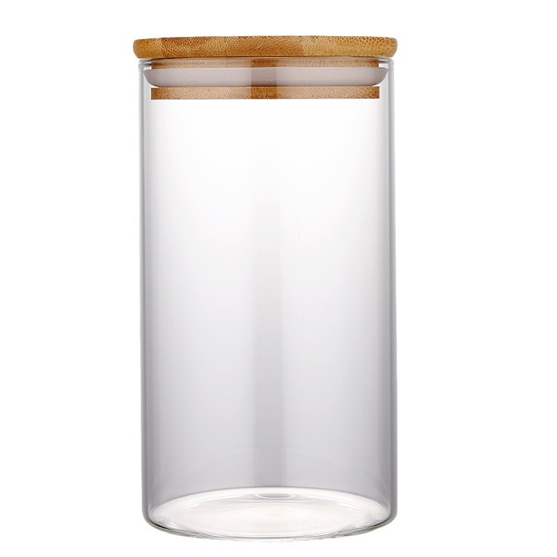 High Borosilicate Round Glass Sealed Jar Bamboo Lid Storage Jar Tea Sealed Jar Kitchen Grain Storage Bottle