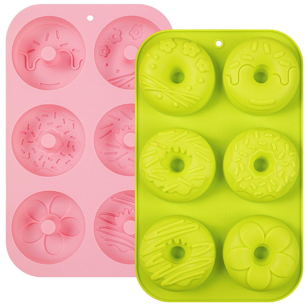 Fcm Silicone Donut Mold 6-Grids Baking Cake Baking Pan Cross-Border Dropshipping Dessert Can Be Customized and Easy to Release Soft Mold