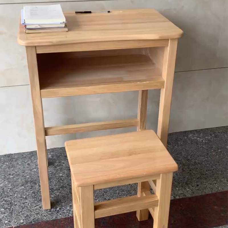 School Desk Stool Pen Slot Oak Panel Solid Wood Desk Stool Solid Wood Primary and Secondary School Students Desk Factory Direct Sales Wholesale