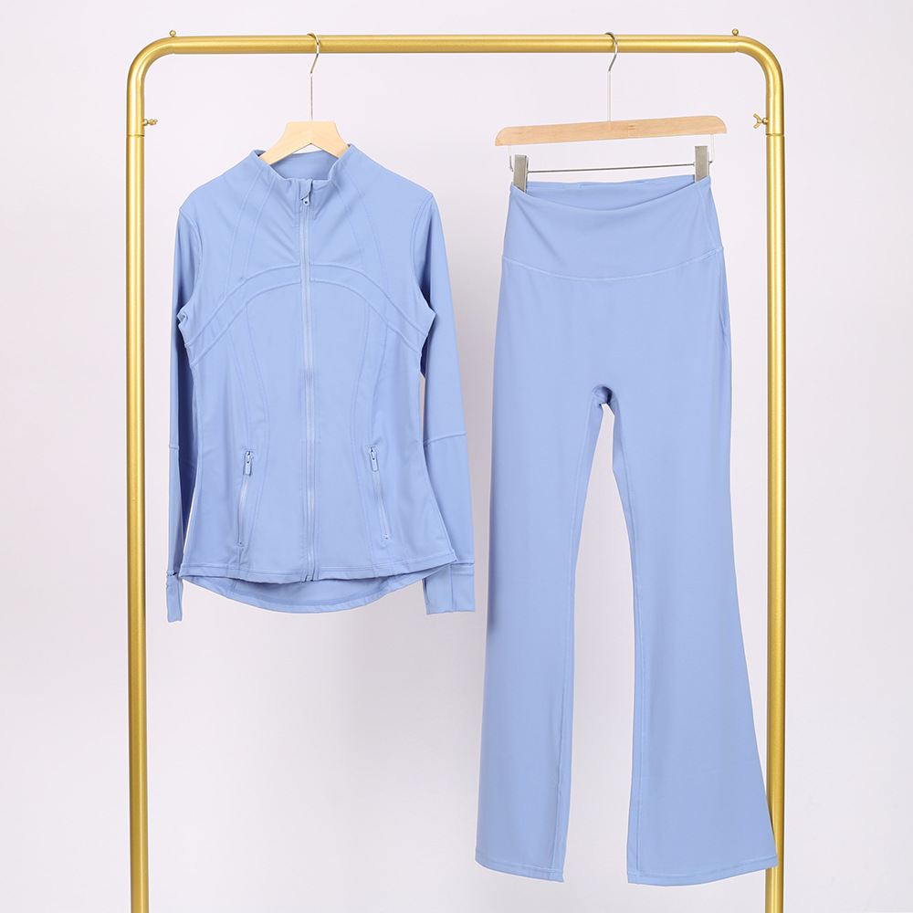 Lulu Bell Bottoms Df Stand Collar Jacket Suit Gold Zipper Top Women's Slim Outwear Stretch Yoga Wear for Women