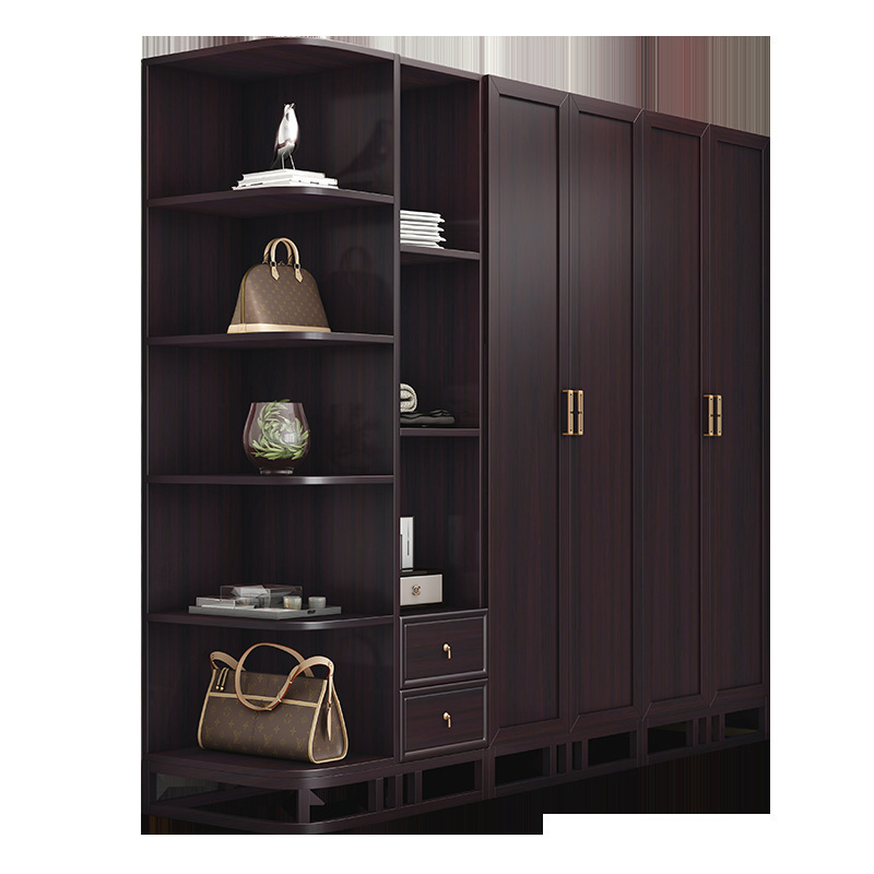 New Chinese-Style Wardrobe, Modern, Simple and Economical, Home Bedroom Wardrobe, Four or Five-Door Overall Storage Cabinet