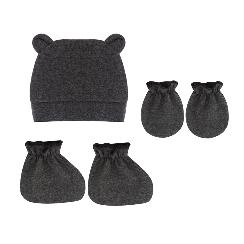 Foreign Trade Solid Color Baby Hat Gloves Foot Cover Baby 3 Piece Set Newborn Hat 0-3 Months Baby Hat