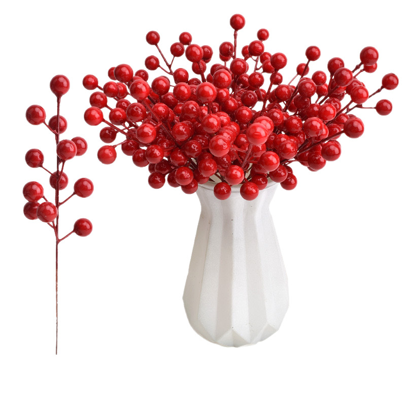 Artificial red fruit branch Holly fruit fortune fruit rice fragrance red fruit auspicious fruit fake flower living room hotel decoration wedding