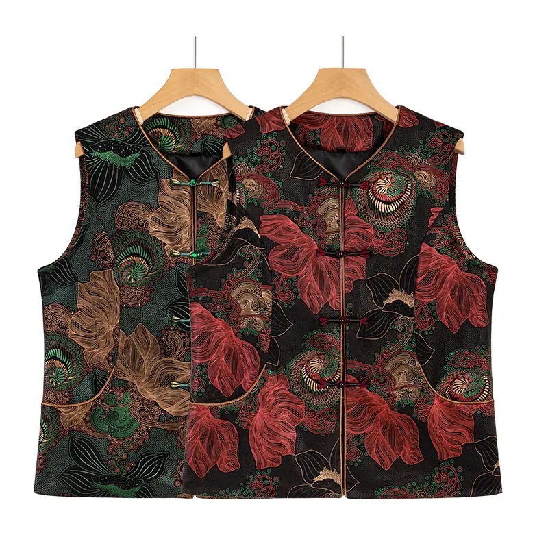 Spring New Vest for Middle-aged and Elderly Retro Mother Sleeveless Ethnic Style Fashionable Vest for Elderly Chinese Style Vest Jacket