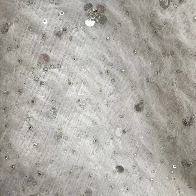 Manufacturer Supplies Tweed Fabric with Gold Thread Embroidery for Jackets and Dresses in Autumn and Winter