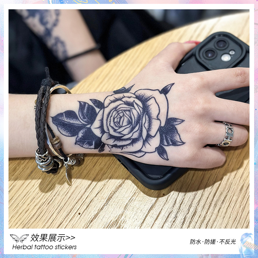 [Two Pieces] Beautiful Rose Arm Back of Hand Herbal Juice Tattoo Sticker Waterproof Women Long-Lasting Feeling Men