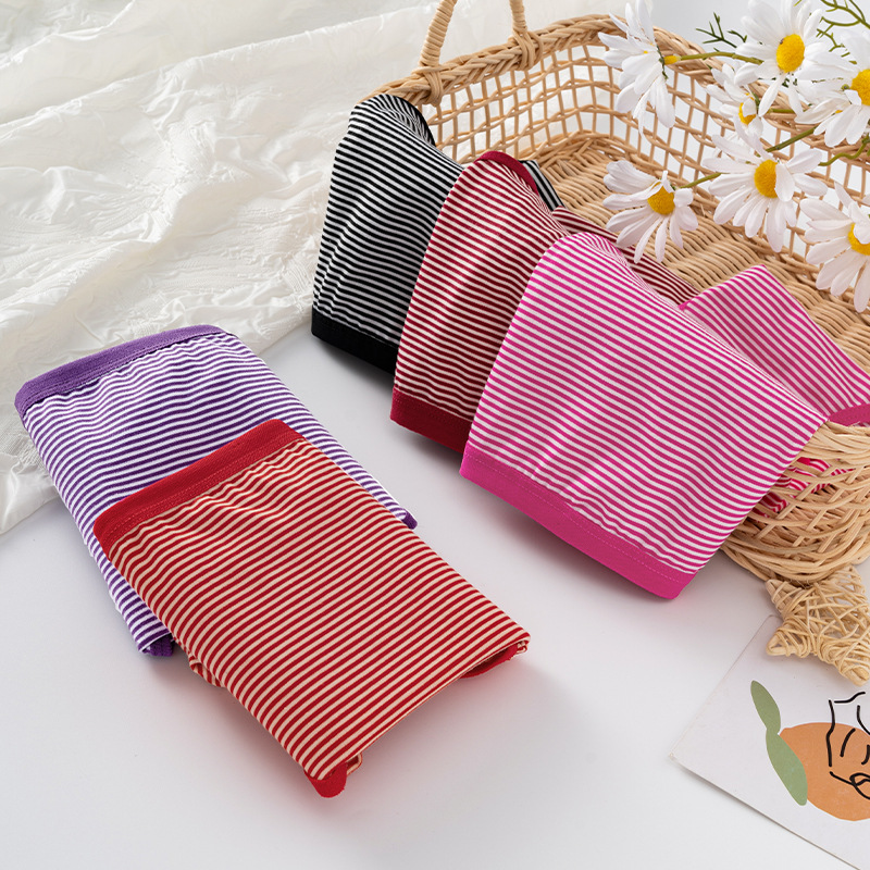 Женское нижнее белье из хлопка большого размера для женщин средних и пожилых лет, полосатые трусы средней посадки