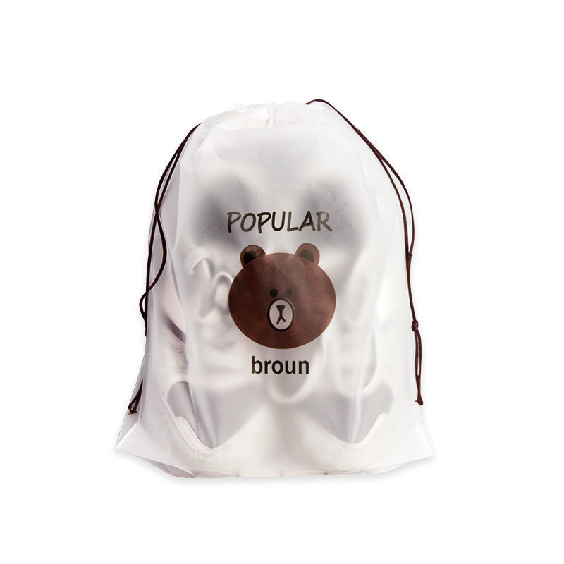 Bear drawstring bag transparent frosted drawstring bag plastic packaging bag shoes storage bag wearing rope bag cartoon