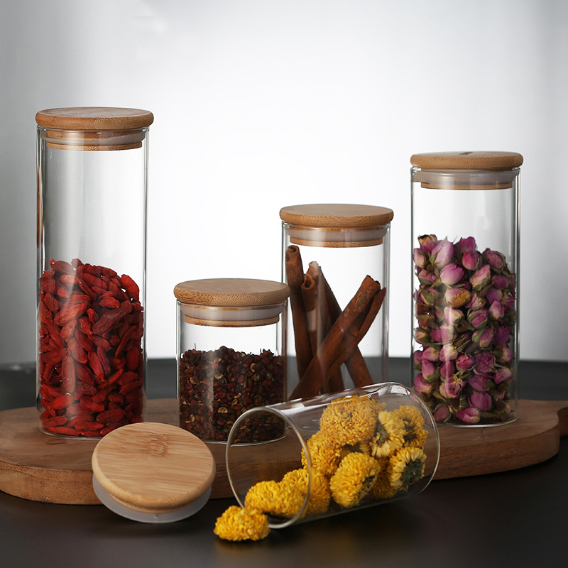 Wholesale Glass Sealed Jar Straight Tea Jar Dried Fruit Snack Storage Glass Bottle Candy Storage Jar Kitchen