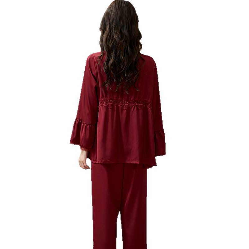 Pajamas Couple's Wedding Newlywed Red Men and Women's Ice Silk Sling Nightgown Morning Gown Long Sleeve Life Year Silk suit