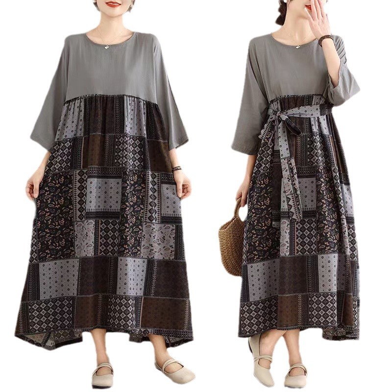 Generous Plaid Cotton and Linen Printed Fabric Beach Pants Cheongsam Dress Two-color Plaid Cotton and Linen Clothing Fabric