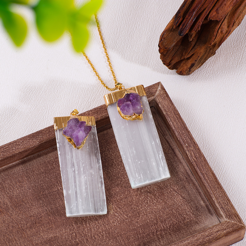 Набор белого гипса Amazon аметистовый кластер подвеска длинная кристаллическая колонна подвеска европейская и американская ювелирная аметистовая цепочка трансграничная