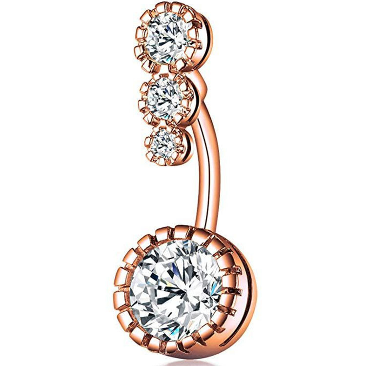 New cross-border Amazon hot selling navel nail multiple copper inlaid zircon silver navel ring stainless steel puncture navel buckle