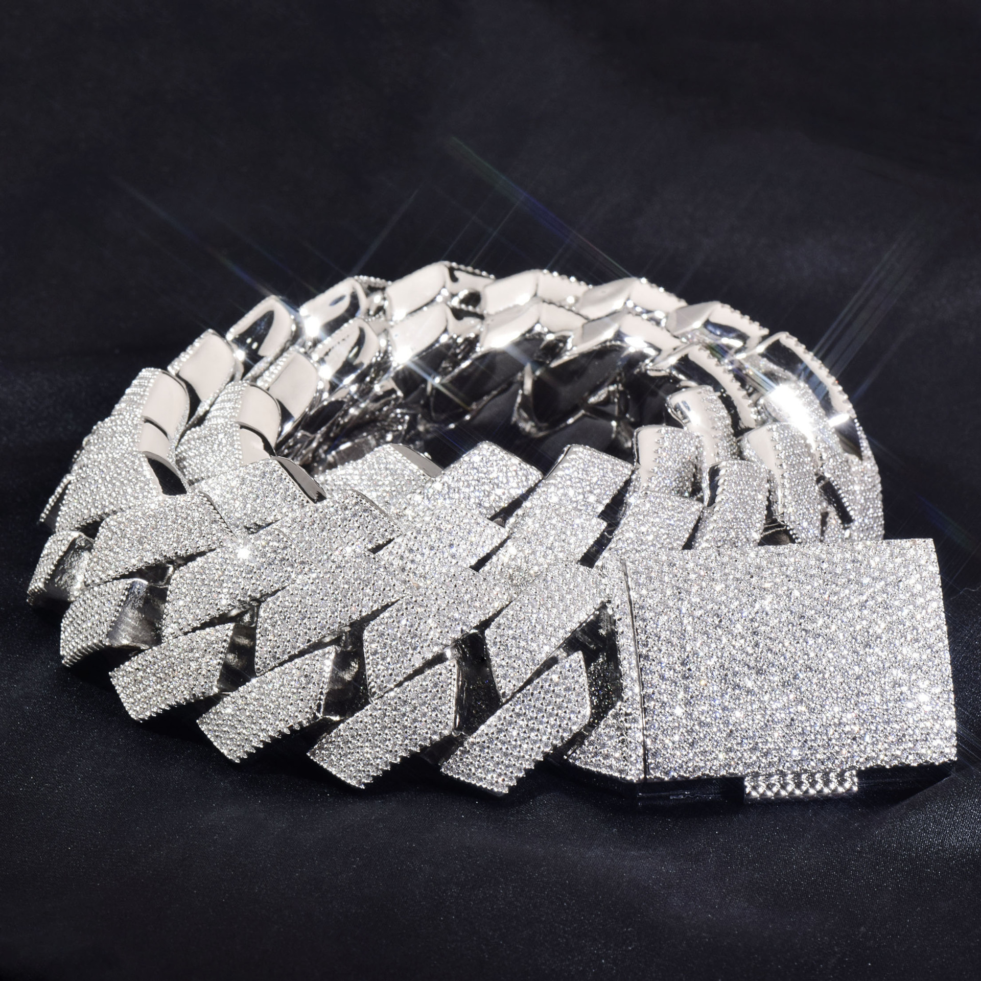 Tingjie European and American Personalized Hip-Hop 25mm Inlaid Zircon Cuban Chain Heavy Industry Men's Necklace Fashion Trendy Jewelry Batch