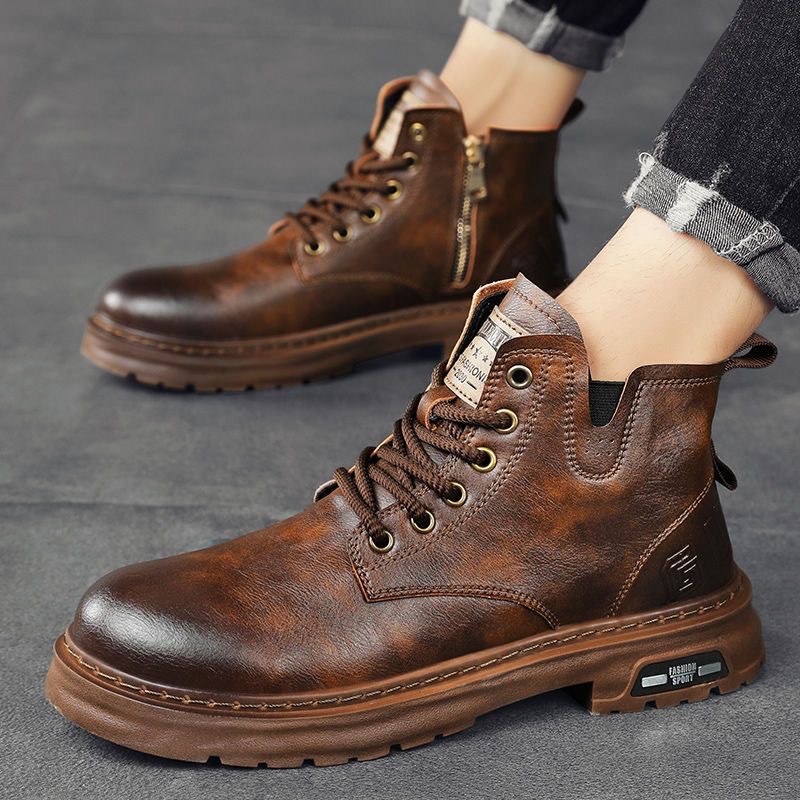 Outdoor Martin Boots Men's Autumn and Winter New Fashionable Leather Shoes British Style Retro Fit Short Boots High-top Lace-up Shoes for Men