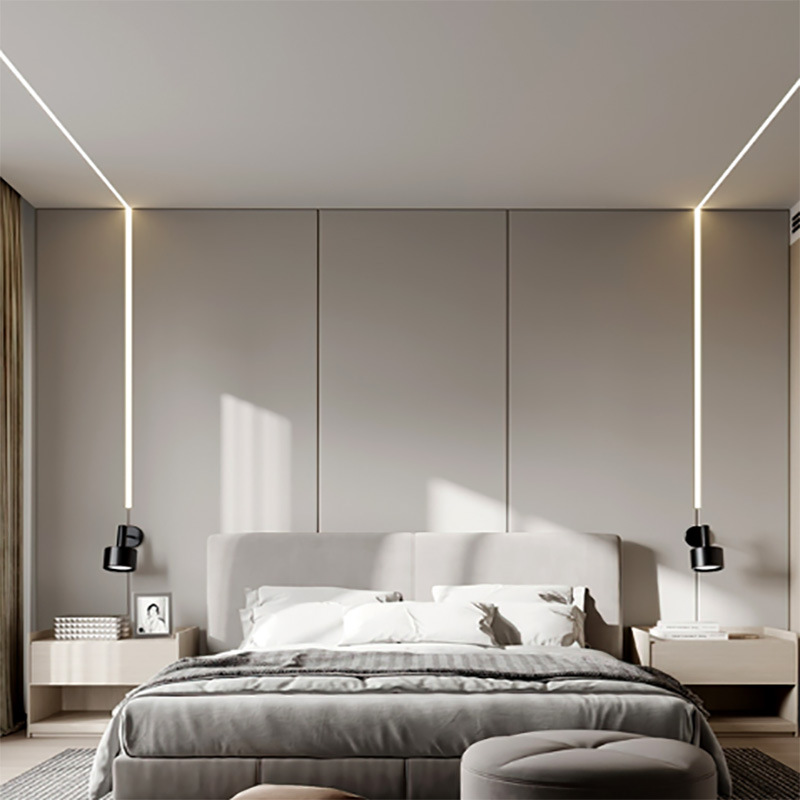 Led linear lamp embedded black aluminum alloy lamp trough living room ceiling line lamp open and concealed line lamp belt