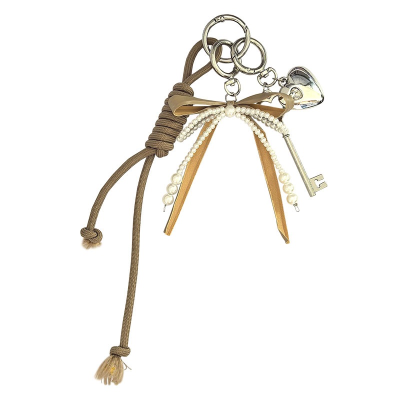 Ins New Leather Bow Heart Pendant Luggage Keychain Hanging Chain Accessories Single Buckle Tassel Pendant Accessories