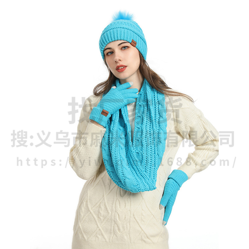 Amazon Hat Cross-Border European and American Winter Women's Woolen Hat, Scarf, Gloves and Socks Four-Piece Set Manufacturer Supply