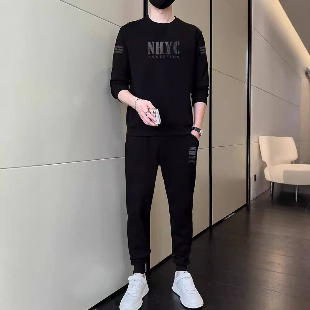 Спортивный свитер для мужчин, новый повседневный, универсальный, круглый вырез, длинный рукав, весенне-осенний, двухкомпонентный