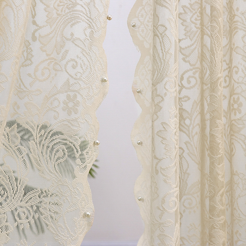 Trendy French Lace Sheer Door Curtain Half Curtain No-Installation Telescopic Rod Mosquito-Proof Partition Curtain with Lace Design