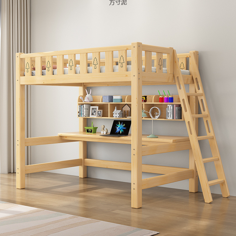 Solid Wood Loft Bed for Adults, Bunk Bed for Children, High and Low Bed with Desk, Adult Double-Layer Single Bed