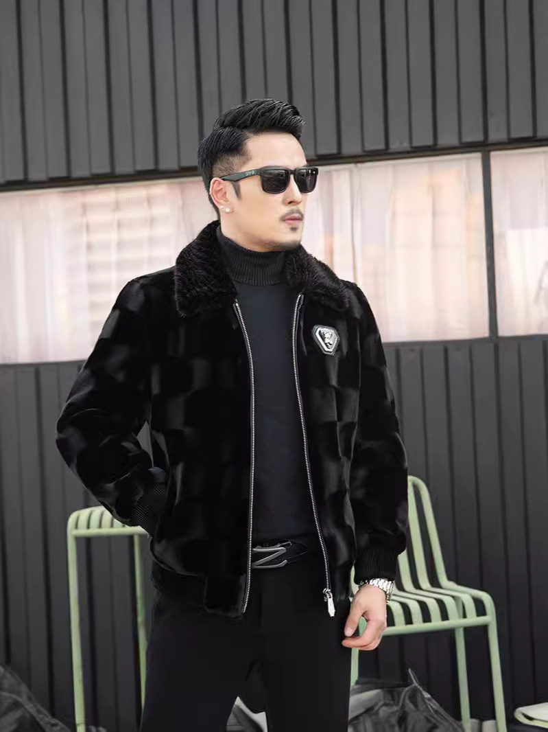 Mink Coat Men's Bao Jiamei Mink Whole Mink Fur Haining Leather Coat Winter Lapel Jacket Fur Coat Golden Mink