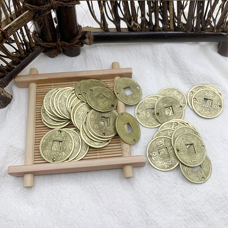 Alloy copper double hole Double Dragon fortune Qianlong ancient coin pendant accessories diy metal scenic tourism factory direct sales