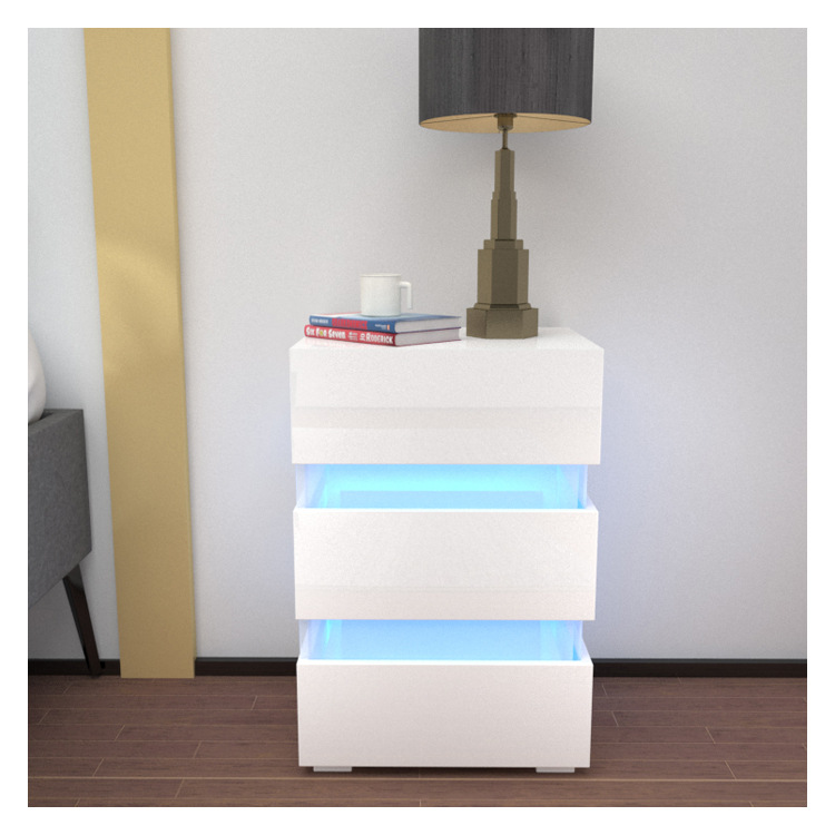 Современный минималистичный прикроватный столик, домашняя спальня, маленькая квартира, с подсветкой, акриловое хранилище с ящиком