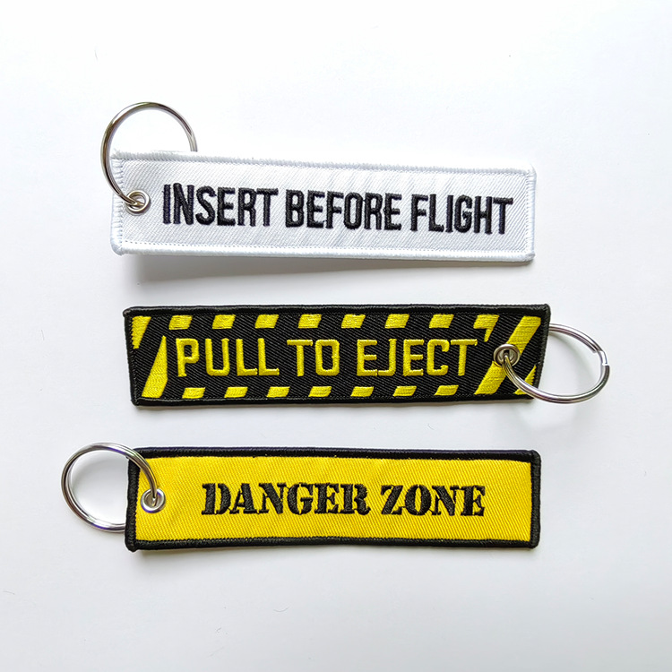 Customized Double-Sided Embroidered English Logo Fabric Strip Woven Embroidery Nylon Keychain Gift Box Bag Pendant Business Gift