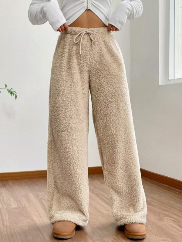 European and American Foreign Trade Women's Sweater New Autumn and Winter Solid Color Fashion Plush Casual Pants Loose and Relaxed Plush Warm Pants for Women