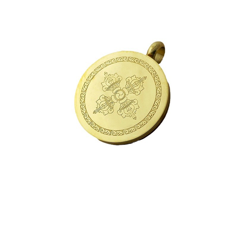 Mini Thangka Golden Gawu Box Threaded Zaji Ram Openable Stainless Steel Round Face Pendant Factory Wholesale