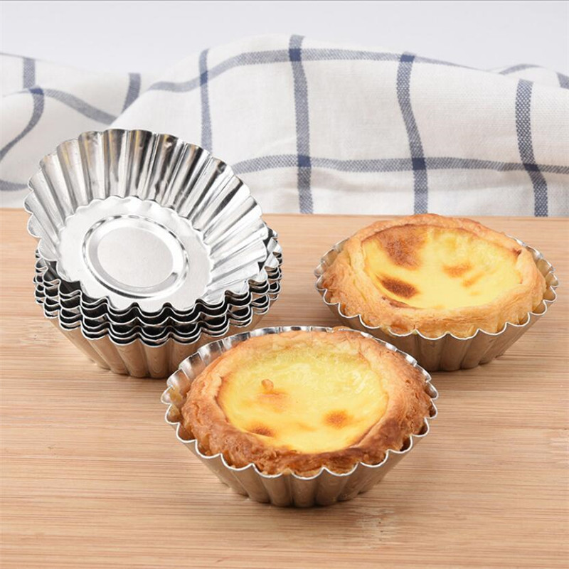 Cross-Border Egg Tart Mold Aluminum Alloy Eggtartmold 10Pc Egg Tart Tray Portuguese Egg Tart Cup Lace Egg Tart Tray