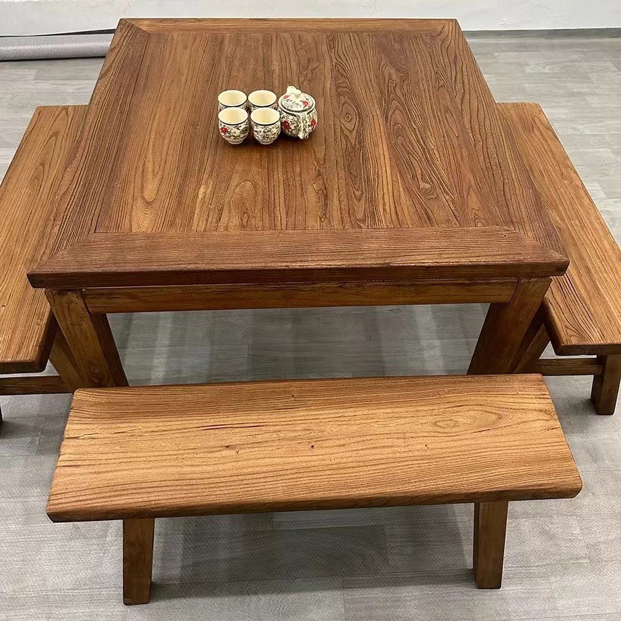 Антикварный стол Восьми бессмертных, квадратный обеденный стол, ретро стол из старого вяза, комплект столов и стульев для чайной комнаты
