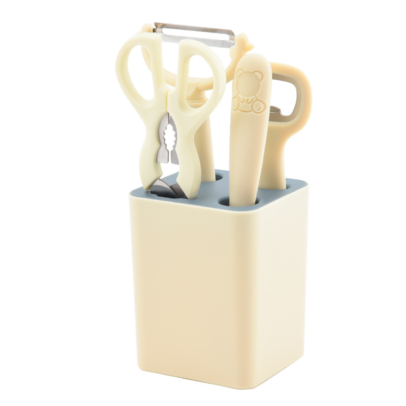 Wholesale kitchen gadgets 5 piece set fruit knife peeler bottle opener with storage holder combination tool suit