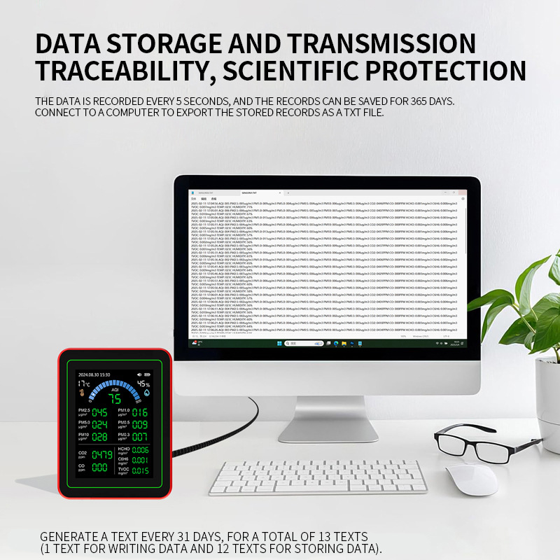 in stock 18 in 1 Formaldehyde Detector Air Quality Carbon Dioxide pm2.5 Data Storage Download
