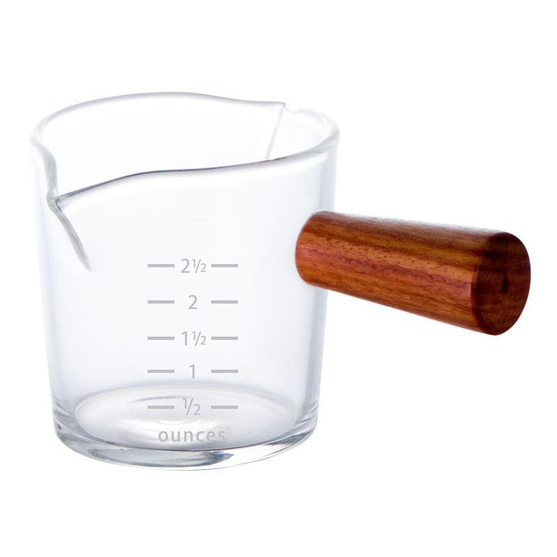 Espresso extraction measuring cup with scale coffee liquid mug glass measuring cup with small handle wooden handle