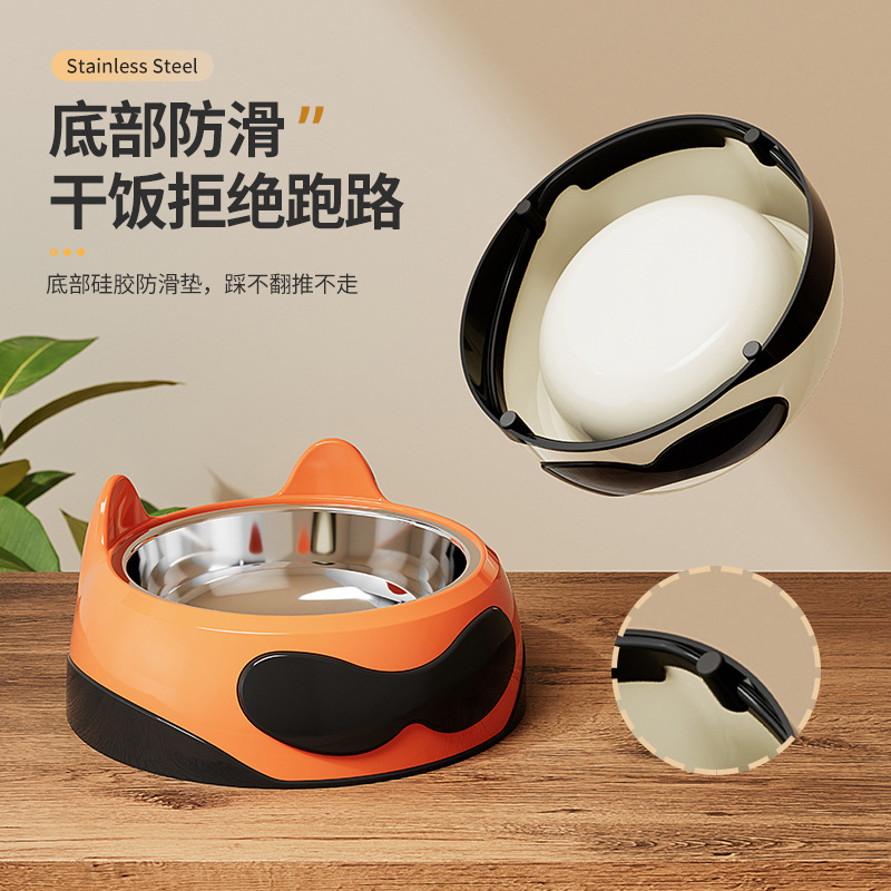 Stainless steel pet feeding bowl dog cat drinking water feeding dual-use non-slip anti-knock cat bowl double-layer tableware Bowl