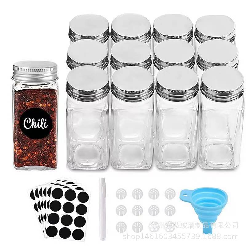 Square Salt Shaker Kitchen Seasoning Jar Chili Jar Seasoning Bottle Seasoning Bottle Combination Set Acacia Wood Glass Seasoning Jar