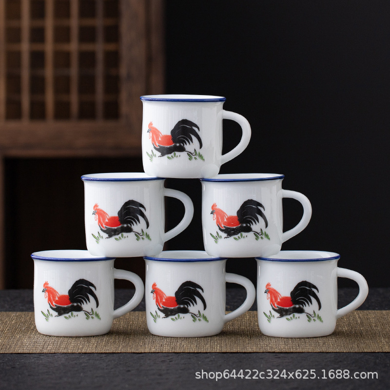 New Nezha small size mini imitation enamel nostalgic teacup ceramic cartoon tasting cup small wine glass wholesale