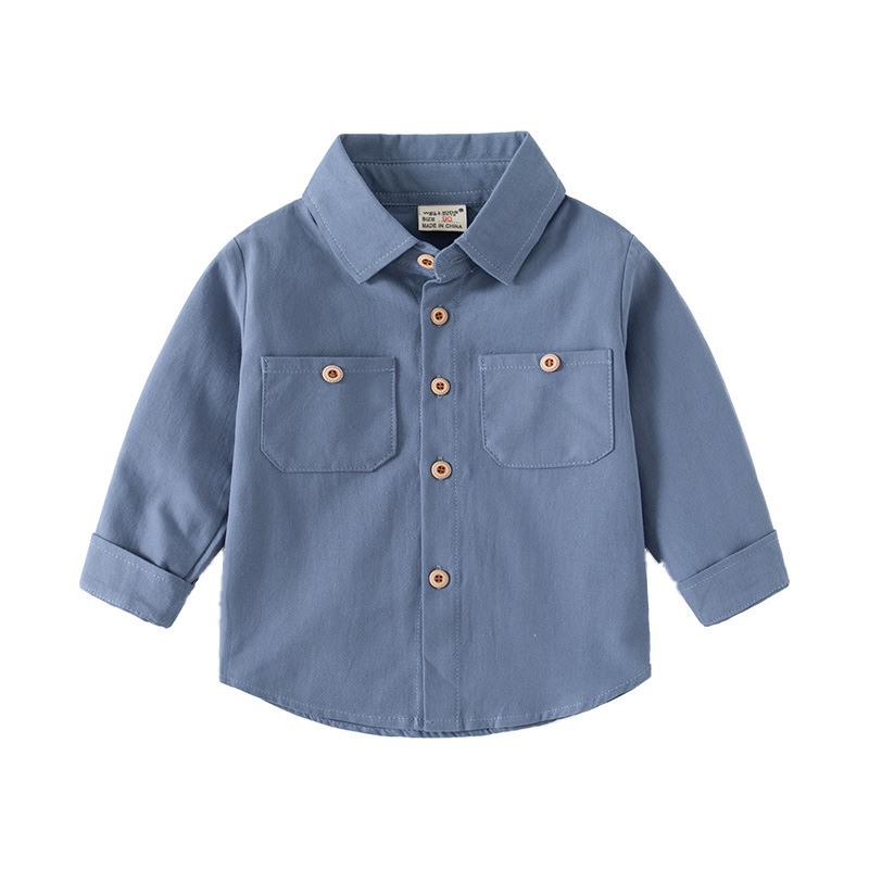 Autumn New Korean Style Baby Boy Lapel Long-Sleeved Cotton Shirt Comfortable Casual Handsome Trendyy Lapel Shirt