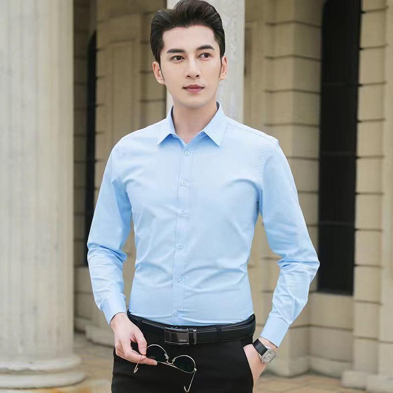 White Shirt Men's Long-sleeved Slim-fit Spring and Autumn Korean Fashionable Men's Business Short-sleeved Shirt All-match Solid Color Handsome