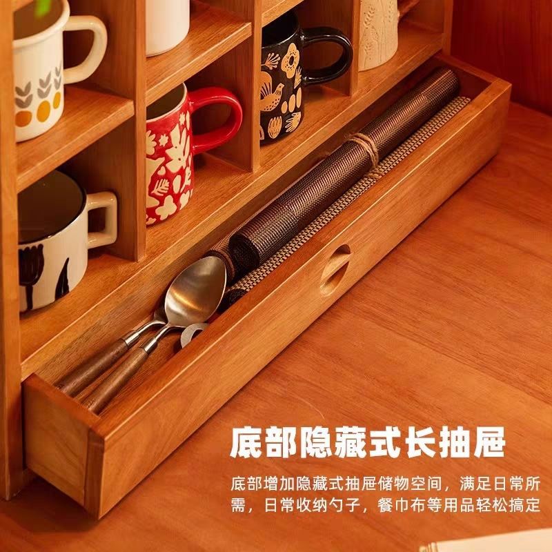Japanese-Style Solid Wood Cup Holder Grid Cup Rack Display Cabinet Multi-Treasure Cabinet Coffee Cup Storage Rack Mug Monno