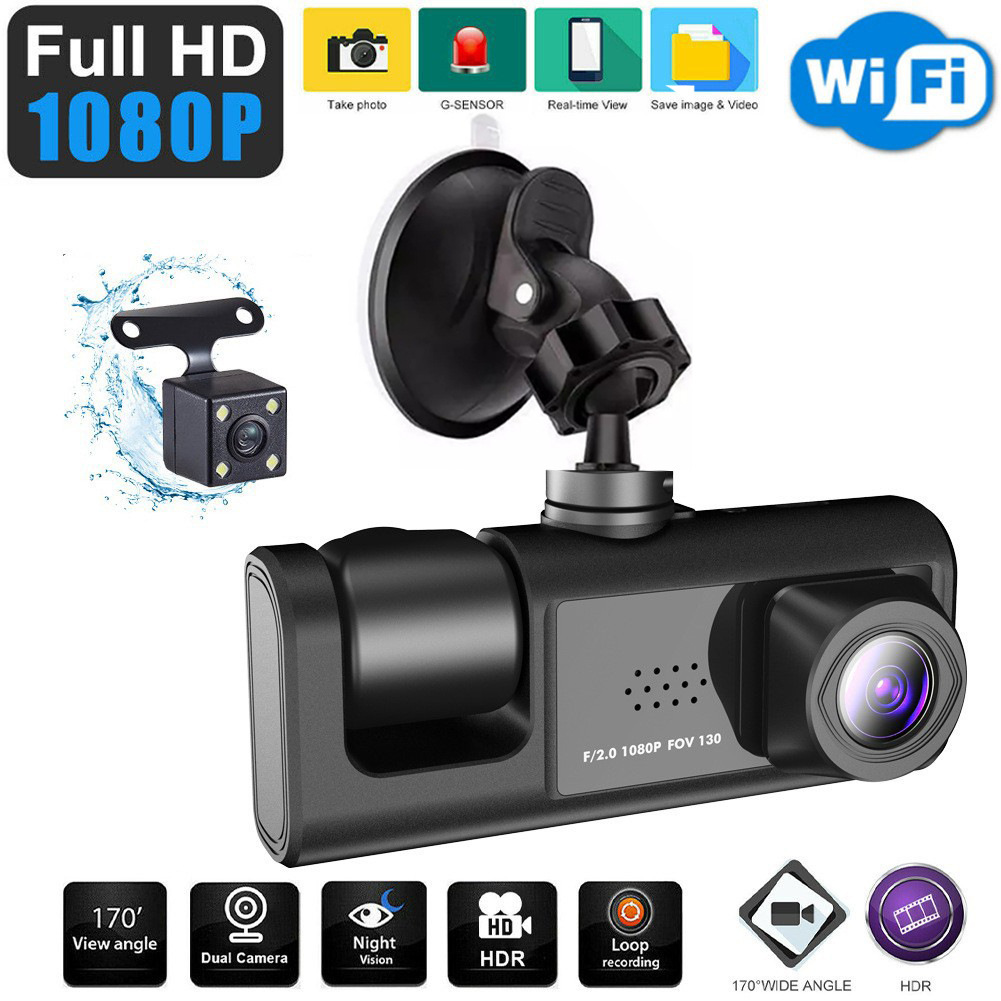 New 2-inch screen driving recorder 3-way HD 1080P three-lens parking monitoring with night vision car DVR