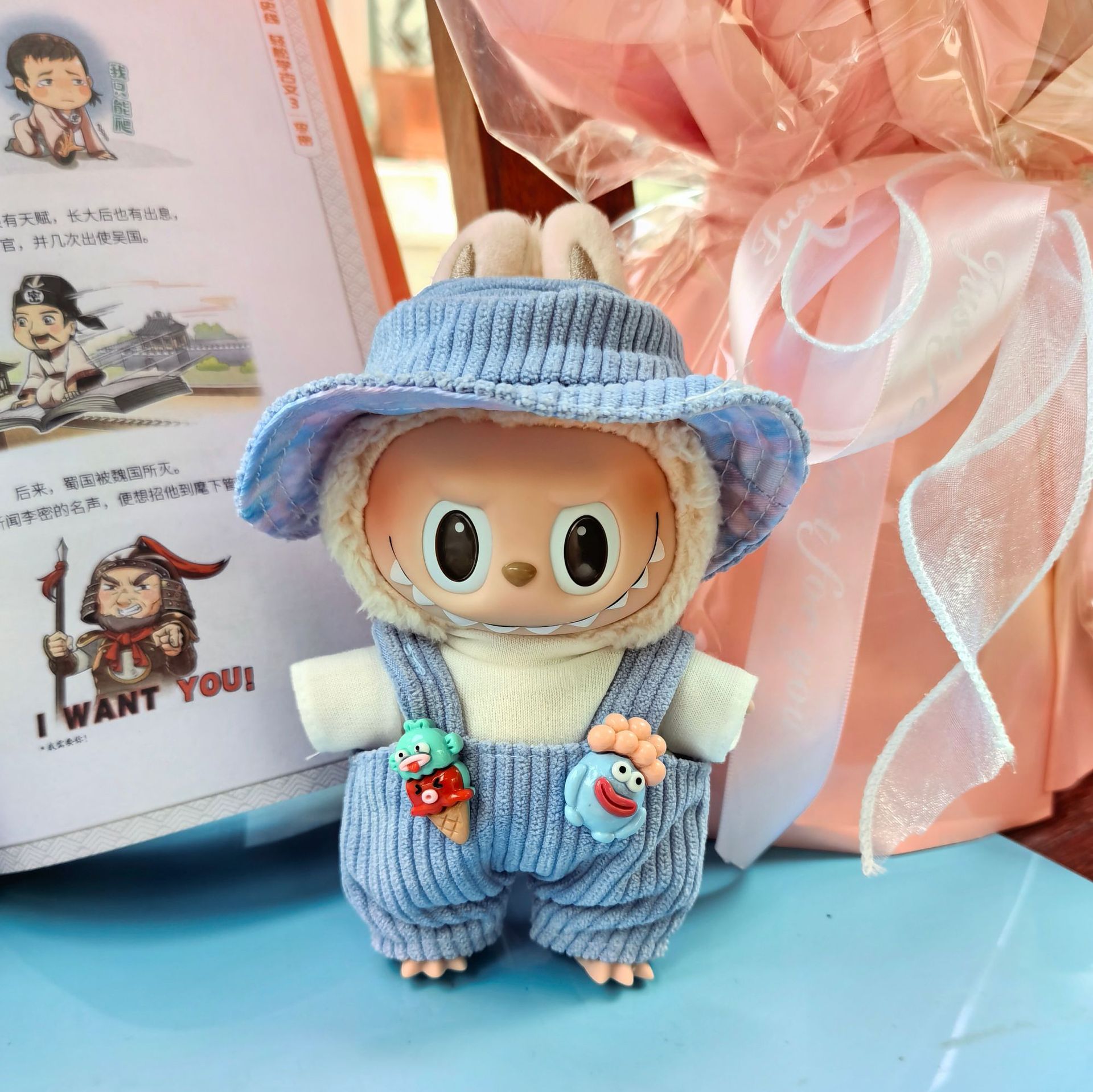 Only Clothes] Labubu Clothes 17cm Baby Clothes Labubu Party Series Overalls Bubble Mat Blind Box