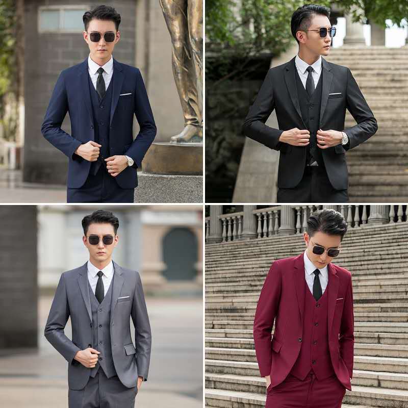 2025 New Men's Suit Three-Piece Korean Style Casual Suit Jacket Men's Groomsmen Vest Trousers Suit Suit Men
